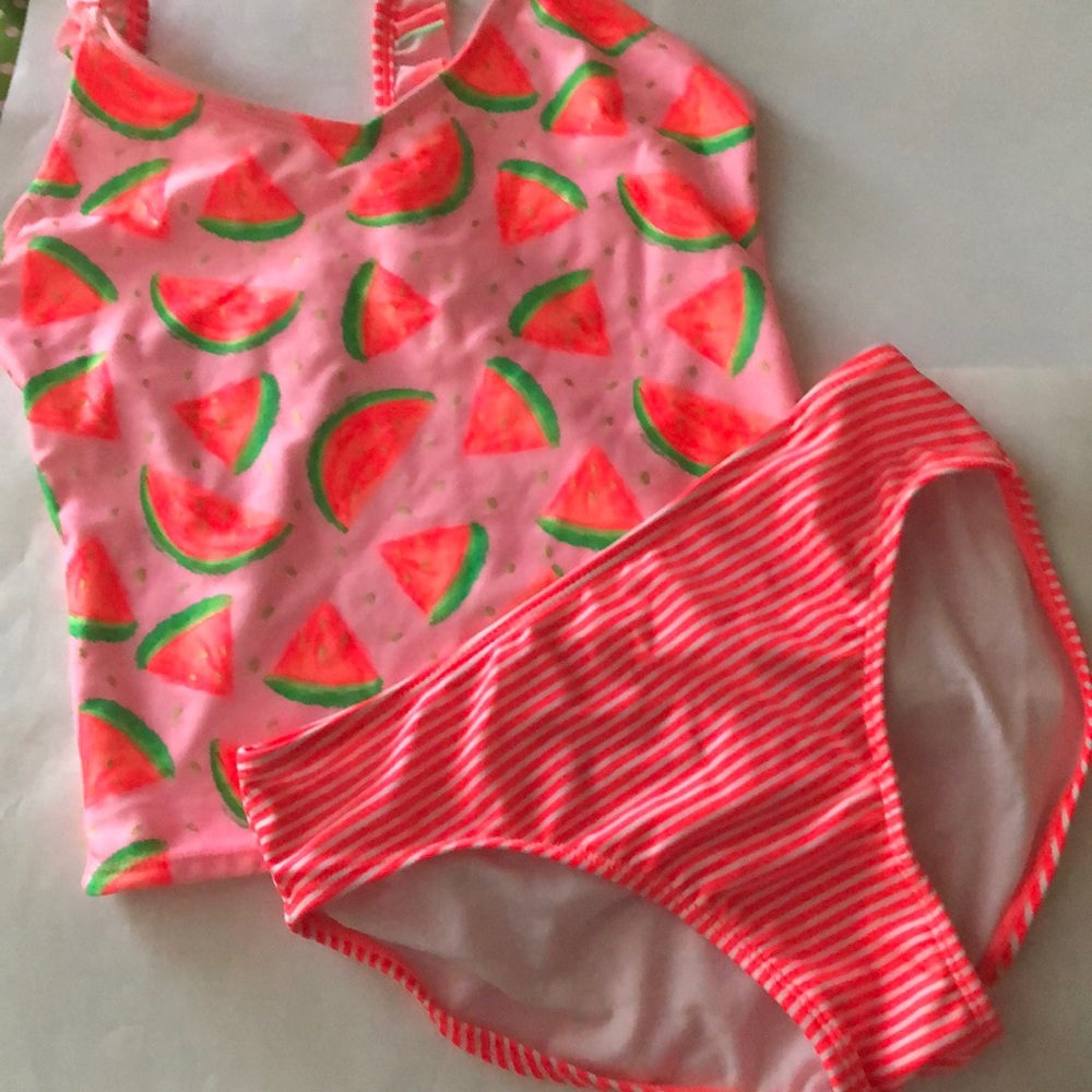 Hot pink with watermelon kids bathing suit